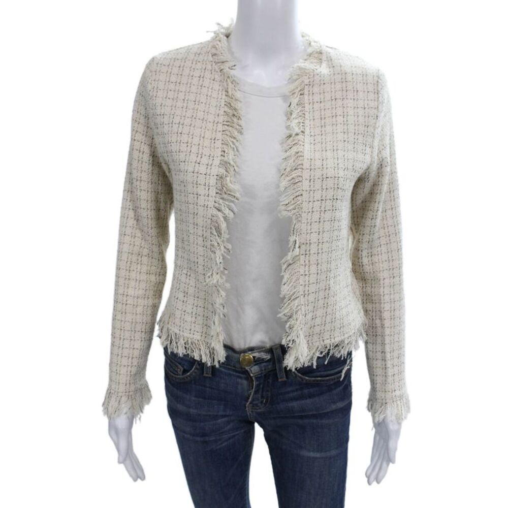 Sen Women Blazer Ivory Checked Polyester Long Sleeve Size XS